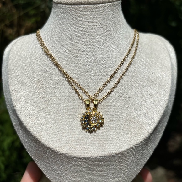 18K Gold Plated Stainless Steel 2 set Diamond Moon & Star Necklace - Picture 6 of 7